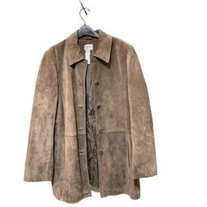 Style Co Collection Women's XL Gray Suede Leather Trench Coat Button Front